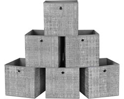 Opvouwbare opbergdozen grijs gemêleerd 6 stuks - kubussen bakken manden kisten - 30 x 30 x 30 cm - speelgoed kleding - RFB02LG-3