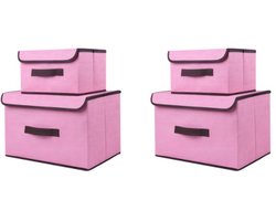 Opvouwbare opbergdozen met deksel - 4-pack - Opbergdozen van stof - Kledingorganizers - Voor het opbergen van kleding - Kamerorganisatie - 2 grote opbergdozen en 2 kleine opbergdozen - Groot formaat: 38*25*25cm - Klein formaat: 26*20*16cm -Roze