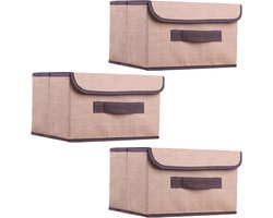 Opvouwbare Opbergdozen - Organizer boxen Linnen manden - Kleding opbergen - Met deksel en greep - 26x19x16 cm - Beige
