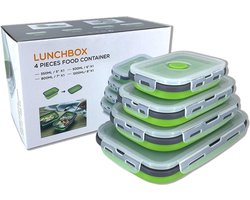 Opvouwbare opbergdozen van siliconen met deksel, draagbare Bento Box om ruimte te besparen, magnetron, vaatwasser en vriezer, set van 4 (blauw en grijs)