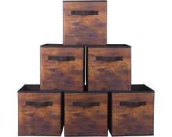 Opvouwbare Opbergdozen van Stof, Organisator voor Kasten en Speelgoedopslag, 6 Stuks (Retro Houten Patroon) - Ideaal voor Ruimtebesparing en Huishoudelijke Organisatie