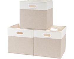 Opvouwbare Opbergdozen voor Kinderen, 30 x 30 x 30 cm, Set van 3 in Lichtbeige/Cream Wit voor Plank en Kast, Ideaal voor Speelgoed en Organisatie