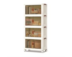 Opvouwbare Opbergkast 4-Lagen - Stapelbare Opbergbox met Wielen - Wit