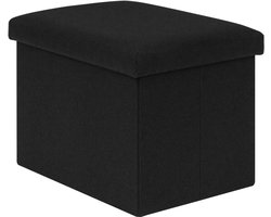 Opvouwbare opbergkruk - Linnen poef - Extra opbergruimte - Gevoerd met schuim - 42 x 32 x 32 cm - Zwart