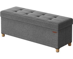 Opvouwbare opbergkruk, voetenbank 38×110×40 cm, grijs, comfortabel linnen, zacht hoog-elastisch schuim, 112 liter grote capaciteit, multifunctionele stoel, geschikt voor woonkamer, slaapkamer en hal