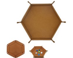 Opvouwbare opbergmand - opvouwbare opberg doos - Zeshoekige dobbelsteenbak van PU-leer - Opvouwbaar dobbelbord - Opvouwbare zeshoekige dobbelsteenbak - Opvouwbare opbergdoos voor tafelspellen en dobbelstenen - Bruin - bureau opbergdoos