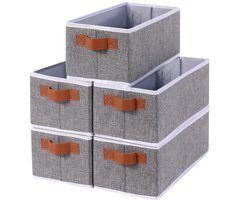 Opvouwbare opbergmand, stoffen opbergdoos met handvat, gebruikt voor het organiseren van kleine manden in badkamers, kasten en planken (grijs, 38 x 15,5 x 13 cm, 5 stuks)