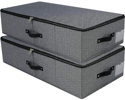 Opvouwbare opbergmand voor onder het bed, verpakking van 2 stuks, met duurzame stof voor kleding, schoenen, speelgoed, deken, trooster-organizer, zwart/grijs