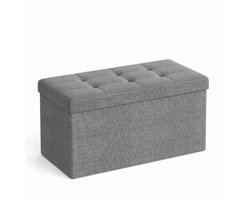 Opvouwbare opbergpoef – Lichtgrijs – 76 x 38 x 38 cm – 89L opbergruimte – Belastbaar tot 300 kg