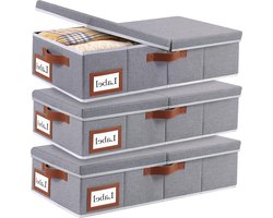 Opvouwbare opbergtas voor onder het bed - 3 stuks met handgrepen - grijs - dekbedden dekens kleding - 60 x 30 x 15 cm