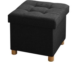 Opvouwbare Ottomaanse met Opbergruimte - Voetenbank - 1 stuk - Zwart - Linnen - 38 x 38 x 38 cm