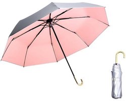 Opvouwbare paraplu - Paraplu - Opvouwbaar - Dames - UV-bescherming - Titanium Zilveren Opvouwbare paraplu - Gouden haakgreep - Parasol Upf50+