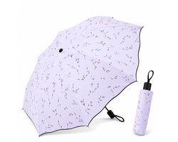 Opvouwbare Parasol met UV-bescherming 50+ - Lichtgewicht Zonnescherm met Elegant Bloemenpatroon - Compacte UV-Paraplu voor Dames - Lichtpaars