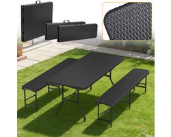 Opvouwbare Partytafel Set – 3-delig – Tafel + Banken – Weerbestendig – Ideaal voor Tuinfeest, BBQ en Camping