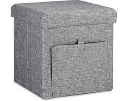 opvouwbare poef - met opbergruimte - klep - stof - voetenbank - deksel - modern - 38x38x38 cm - grijs