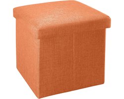 Opvouwbare Poef met Opbergruimte - Zitkubus - 1 Stuk - Mandarijnen Oranje - Stof Linnenlook - 38x38x38 cm