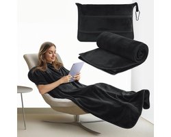 Opvouwbare reisdeken en kussen - 100 x 160 cm - Ideaal voor reizen en kamperen - Wasbaar en compact - Zwart