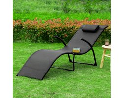 Opvouwbare Relaxfauteuil, Lichtgewicht Loungestoel, Draagbare Campingstoel met Verstelbare Hoofdsteun, Hoge Draagcapaciteit, voor Tuin, Camping, Terras en Buiten, Zwart