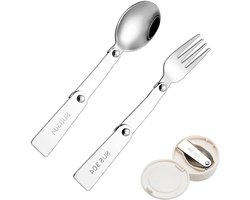 Opvouwbare roestvrijstalen lepel en vork - 2 stuks, draagbaar servies voor buiten picknick reizen kamperen.