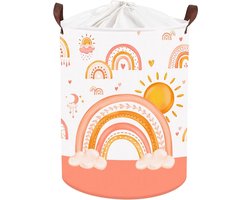 Opvouwbare ronde wasmand - regenboog wolk - boho design - zon en maan - jongens en meisjes - oranje - 36 x 45 cm