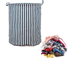 Opvouwbare ronde wasmand voor jongens en meisjes - blauw-wit gestreept - speelgoedmand - kameropbergmand - grote wasmand