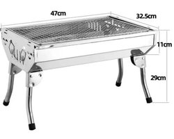 Opvouwbare RVS Houtskool BBQ Grill – Draagbare Barbecue voor Buiten – 48x33x28,5 cm – Voor Camping, Tuin, Picknick of Strand