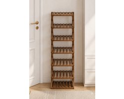 Opvouwbare Schoenenkast met Transparante Deuren – 7-Laags Walnoot Schoenenrek met Wielen, Stofdichte Opbergkast voor Hal, Slaapkamer en Kleine Ruimtes – Ganeey