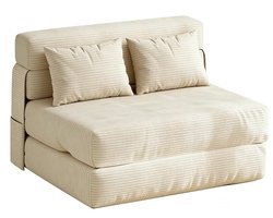 Opvouwbare Slaapbank 2-Zits - 102x193x23cm - Logeerbed - Slaapfauteuil 2 in 1 Met Kussens - Uittrekbare Slaapbank - Draagbaar - Voor Woonkamer en Slaapkamer - Beige