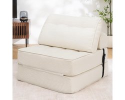 Opvouwbare Slaapbank 3-in-1 – Sofa, Bed & Loungestoel met Kussen – Comfortabele Vloerbank voor Woonkamer of Slaapkamer – Wit 80 cm