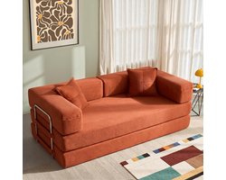 Opvouwbare Slaapbank 3-Zits 200x100x70 cm XXL Logeerbed 200x175 cm Vloerbank Metalen Frame Corduroy Oranje Wasbare Hoes Antislip Luxe Wolkenbank Modern Design – Yesdeals