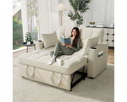 Opvouwbare slaapbank - multifunctionele bank met slaapfunctie - slaapbank met bekerhouder en kussens - beige