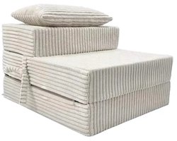 Opvouwbare Slaapstoel 2-in-1 200 x 70 x 15 cm – Corduroy Logeermatras en Vloermatras – Beige