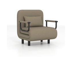 Opvouwbare Sofa Bed Stoel – Slaapstoel – Relaxstoel – Logeerstoel – Zitzak – 5-Standen Verstelbare Rugleuning – Duurzaam Metalen Frame – Comfortabel Velvet Kussen – Compact 116x65x85 cm – Khaki