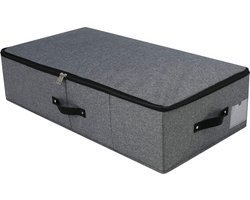 Opvouwbare stevige opbergbox voor onder het bed met handvat, deksel met ritssluiting, dekens, kleding, dekbedden, opbergbak voor slaapkamers en kledingkasten, 74,5 38 18 cm, zwartgrijs