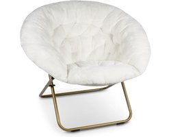 Opvouwbare Stoel - Witte Imitatiebont - Extra zacht - Rugondersteuning - Hangstoel - Lounge Chill