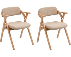 Opvouwbare stoelen met armleuning, houten stapelbare opvouwbare eetkamerstoel met gevoerde zittingen set van 2 extra voor gasten keuken kantoor bruiloft, Khaki