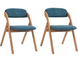 Opvouwbare stoelen met gestoffeerde zittingen, houten stapelbare eetkamerstoelen, 2-pack met afneembare hoes, opvouwbare extra stoel voor gasten, keuken, kantoor, bruiloft, feest, picknick, blauw