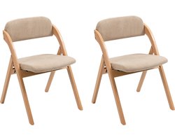 Opvouwbare stoelen met gewatteerde zittingen, houten stapelbare eetkamerstoelen set van 2 met afneembare hoes Opvouwbare extra stoel voor gasten keuken kantoor bruiloft feestje picknick, khaki