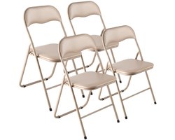 Opvouwbare Stoelen Set van 4 - Leren Klapstoelen - Metalen Frame - Gevoerd Kussen - Draagbaar - Stapelbaar - Voor Binnen & Buiten - Kaki
