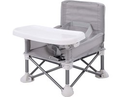 Opvouwbare Stoelverhoger Baby Grijs – Inklapbaar Kinderzitje voor Eetkamerstoel & Onderweg – Travel Booster Seat met Afneembaar Dienblad & Draagtas – 6 Maanden tot 3 Jaar