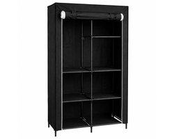 Opvouwbare Stoffen Kledingkast - Garderobekast - 2 vaks met Kledingroedes en Opbergvakken - 165 x 82 x 42cm - Zwart - Lichtgewicht - 25kg per vak