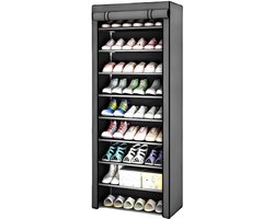 Opvouwbare Stoffen Kledingkast met 9 Legplanken – 160 x 58 x 28 cm – Grijs – FTXT-9