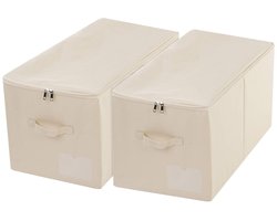Opvouwbare stoffen opbergdozen - beige - set van 2