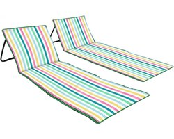Opvouwbare strandmat met verstelbare rugleuning – 2-pack – Lichtgewicht ligstoel – Met ritsvak en schouderriem – Voor strand, camping en tuin