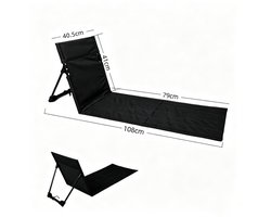 Opvouwbare strandstoel - campingstoel buiten - draagbare opvouwbare campingstoel met opbergtas, lichtgewicht strandvloerstoel, strandloungestoel voor vissen, barbecues, wandelen,picknicken-108×40.5×41cm-zwart