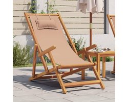 Opvouwbare Strandstoel - Houten Klapstoel - Ontspannen Buiten - 3 standen - max. 110 kg - Taupe