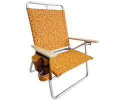 Opvouwbare strandstoel met zijvak - strandstoel - strandmat met rugleuning - opvouwbare campingstoel - 3 ligstanden - Opbergzak - telefoonhouder - bekerhouder inbegrepen - Draagvermogen 125KG - Herfst