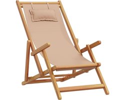 Opvouwbare Strandstoel - Outdoor Stoel - Ontspannen Buiten - Massief Hout Frame - Taupe