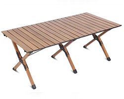 Opvouwbare tafel - 120l*60w*45h - Campingtafel - Opvouwbare tafel - Lichtgewicht Roltafel met Houtlook - Picknicktafel - Opvouwbare tafel met houtlook - Buiten Salontafel - Opvouwbaar & Compact voor 4 tot 6 personen - Bruin