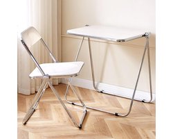 Opvouwbare Tafel Set - Dienblad Tafel Kruk - Ruimte Besparen - Transparant Acryl Design - 180 lbs Draagvermogen - Wit